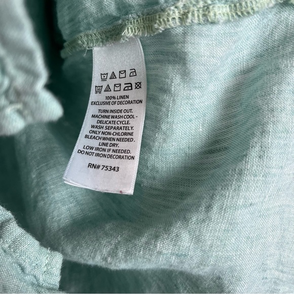 Joie Light Blue 100% Linen Embroidered Peasant Blouse Top Small Lagenlook Tassel - Picture 10 of 14